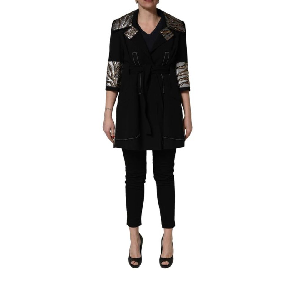 Dolce & Gabbana Black Single-Breasted Brocade Coat Women's Jacket